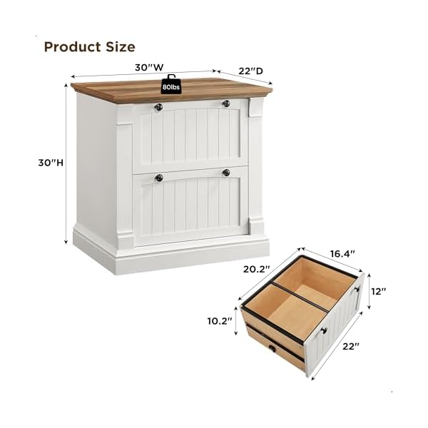 Okd farmhouse file cabinet with 2 drawers 30 lateral filing cabinet with hanging file folders interlocking drawers wood rustic storage cabinet for home office living room antique white  urban country home decor