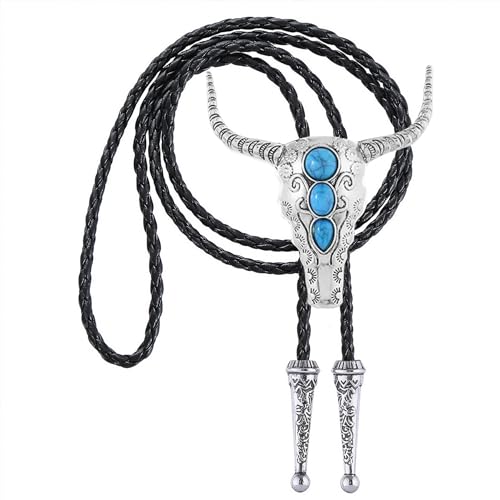 Image of GelConnie Longhorn Bull Bolo Tie for Men Native American Western Cowboy Leather Necktie Bolo Necklace for Women Gold Texas