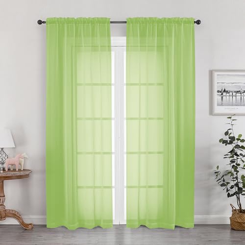 Image of OWENIE Sheer Lime Curtains for Bedroom Living Room 78 Inches Long 2 Panels Set, Soft Solid Light Filtering Sheer Curtain Rod Pocket Clear Drapes for Window Sliding Door, Lime, Each 42 x 78 Inch