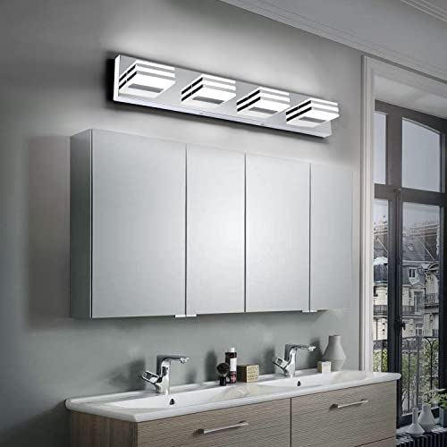 Image of LED Vanity Lights for Bathroom 4 Light Bathroom Lamp over Vanity 27Inch Bathoom Mirror Light Fixtures Modern Bath Bar Lighting Chrome Vanity Lighting Fixtures 24W Restroom Light Fixture 6000K
