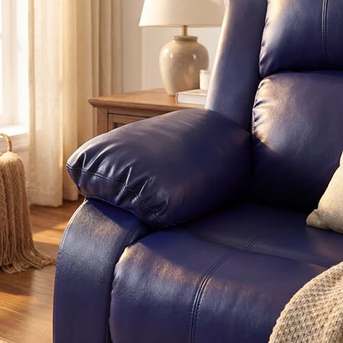 Image of Single Leather Manual Recliner Chair, Oversized Lazy Boy Recliner with Home Theater Seating, Breathable Living Room Reclining Chair for Adults Reading, Gaming, Relax, Dark Blue