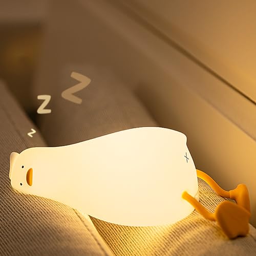 BemeedLigt Lying Flat Duck Night Light, Cute Silicone Duck Lamp, LED Nursery Nightlight, Dimmable Bedside Touch Lamp, Rechargeable Light Up Duck for Breastfeeding Toddler White, LADK001WH
