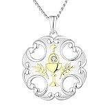 Kreuz und Heiliger Gral des Christentums Halskette 925 Sterling Silber Anhänger Halskette für Männer Frauen, Würfelkette 60CM