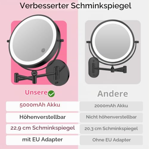 Famihomii 5000mAh 9 Zoll Höhenverstellbar Wiederaufladbar Kosmetikspiegel – Ansicht 5