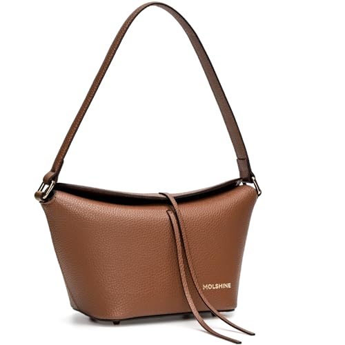 Image of molshine Pebble Leather Handbag, Shoulder Bag, Satchel,Party Clutch Purse for Women Lady Model DLK0019 (Caramel Brown)