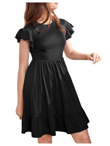 Verdusa Girl's Ruffle Sleeve Summer Dresses A Line High Waist Short Flowy Dress