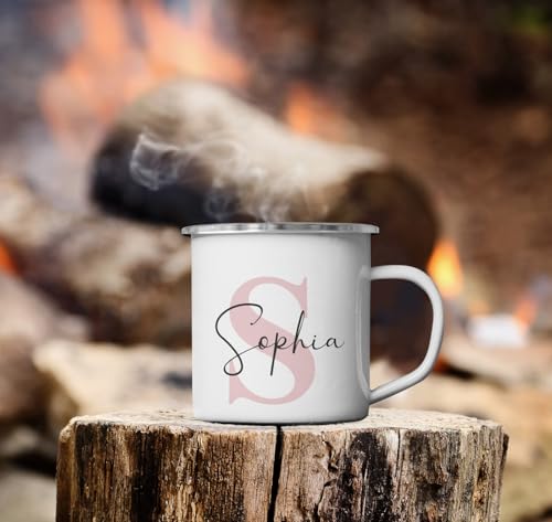 SpecialMe® Emaille-Tasse mit Namen Buchstabe Emaille-Becher Monogramm Initiale personalisierte Geschenke Namensaufdruck Weiss-metall… – Ansicht 3