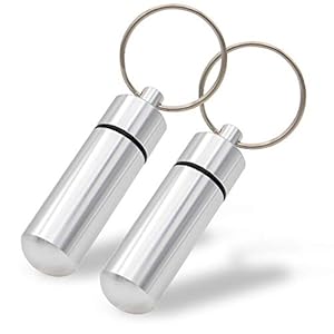 Aribari Mini pillendoosje van aluminium met sleutelring. Waterdichte tabletdoos. Noodcapsule. Cadeauhanger of…