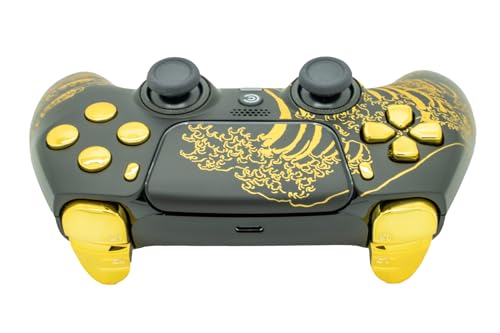 Image of Custom Controllerzz Custom Wireless Controller Compatible with PS5 - Multiple Designs Available (Golden Waves & Gold Chrome Inserts)