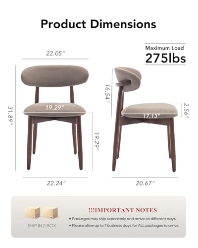 Image of Dining Room Chairs Set of 4, Upholstered Farmhouse Dining Chairs, Modern Fabric Kitchen Chairs with Solid Wood Leg, Camel