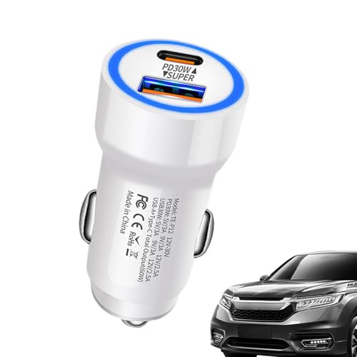 Fast Charging Car Charger, PD 30W 2-Port Mobile Phone Auto Charging Plug, Multipurpose Car Fast Charger, Car Charger for Tablets and Smartphones, Car Charging Plug for Driving Recorders, Game Controll
