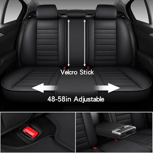 Image of MINGBRON Black Car Seat Cover with Lumbar Support, Car Seat Protector Waterproof, Nappa Leather Car Seat Cushion, Car Seat Covers Front Seats and Back Fit for Most Cars