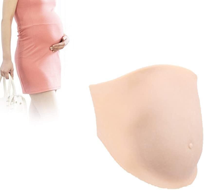 Fake Pregnant Belly, Realistic Skin Color, Concave Bottom Style, Anti-Shake Fake Pregnant Belly for Actor Performance Photography Props,Movie Props(White,4months)