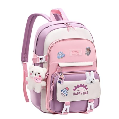 [QMQJIA] School Backpack for Girls Laptop Backpack School Bag Elementary College Large Bookbags with Pins and Pendant