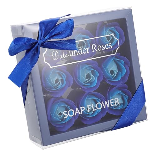 LIFKOME Caja de 9 Rosas de Jabón Aromático Azul Flores de Rosa de Jabón Aroma Floral para Obsequio Romántico Decoración Ligera y Portátil Adecuado para San Valentín y Hogar