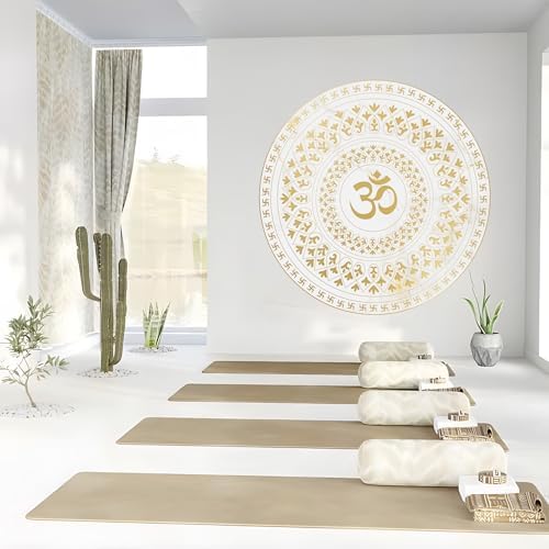 Image of Om Gayatri Mantra Arch Om Mandala Marble 3x3 Feet Wallpaper for Mandir Temple Walls - Self Adhesive Peel & Stick Removable UV Print (36x36 inch)