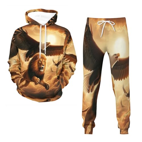 Conjunto deportivo de 2 piezas con estampado de león 3D para hombre, sudadera de manga larga, chaquetas y pantalones activos, león2, XXL