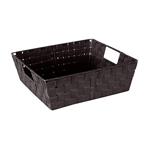 Image of Simplify Large Shelf Woven Strap Tote | Decorative Storage Basket | Built in Handles | Organization | Closet | Bedroom | Bathroom | Nursery | Accessories | Toys | Gifts | 1 Pack | Chocolate