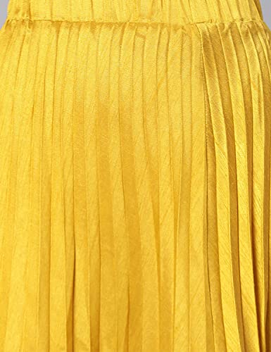 Image of oxolloxo Women Mustard Dupion Silk Pleated & Elasticated Skirt