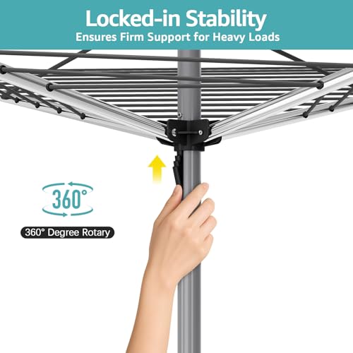 SYKIARIOL 40m Rotary Clothes Drying Line with 4 Arms - Heavy Duty Outdoor Airer with Ground Spike & Storage Bag - Image 3
