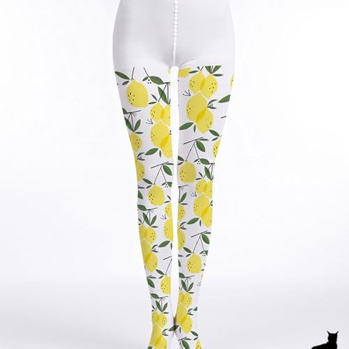 Premium Velvet Yellow Lemon Tummy Control Lolita Tights for Women with Designs Patterned Pantyhose Stockings3