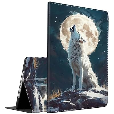 Case for Samsung Galaxy Tab S10 Plus 2024/S9 FE+/S9 Plus 12.4 Inch 2023 - SM-X820/X826B/X610/X616B/X810/X816B ,Slim Fit Foldable Standing Cover Case with Auto Sleep/Wake ,White Wolf Moon
