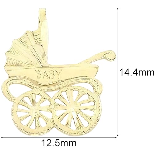 14K Gold Baby Carriage Charm Diamond-Cut Jewelry 15mm2