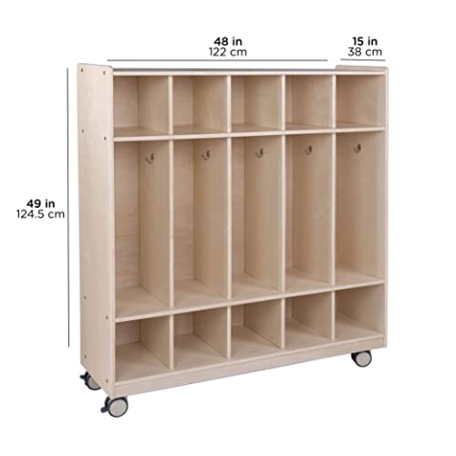 Image of Children's Factory Mobile 5-Section Locker with Shoe Storage, Kids School Cubby Shelves with Hooks, Toddler Classroom & Daycare Organizer Furniture, Assembly Required