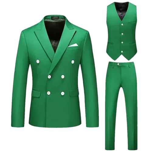 Men's Notched Lapel Double Breasted Three-Piece for Wedding Dresses Graduation Casual Suit