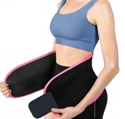Sweat Belt for Men & Women | Adjustable Waist Trimmer for Fat Burn, Tummy Slimming & Workout | Body Shaper for Weight Loss | Comfortable & Stretchable Sweat Slim Belt for Gym & Home Use Pink