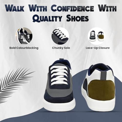 Image of STANPHORD Men Colourblock Chunky Sneakers | Synthetic Lace-Up Sports Casual Shoes | Rubber Sole | Streetwear Walking College Wear (TPBT 8011)