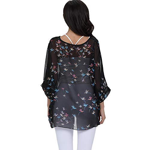 Image of Ckikiou Plus Size Batwing Flowy Semi Sheer Chiffon Blouse Tunic for Women Summer Floral Print Boho Beach Cover ups