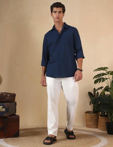 Image of FYLTR Men's Full Sleeve Casual Shirt - 100% | Regular Fit | Shirts for Men | Solid Color | Textured Shirt