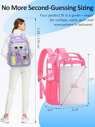 Image of Double-Layer Clear Backpack Heavy Duty, 17 Inch Large Clear Bookbag, Transparent See Through Backpack For School, Work, College, Travel, Sport- Peach Pink