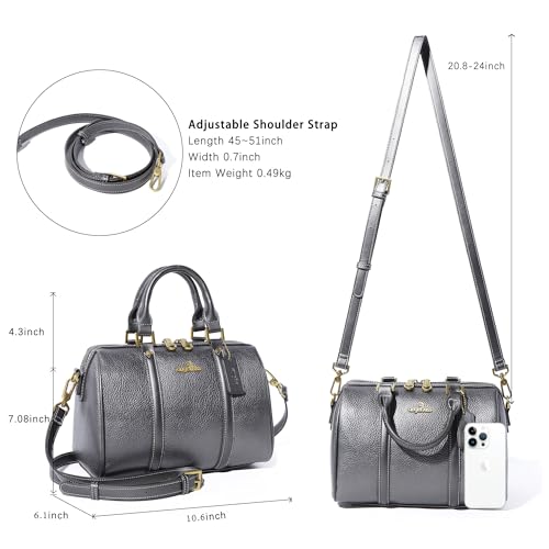Image of Angel Kiss Women Satchel Purses and Handbags Vegan Leather Boston Barrel Bag Top Handle Shoulder Purse with Crossbody Strap | Vegan Leather
