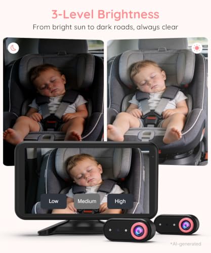 Image of LUCKVIEW BM2 PRO Dual Baby Car Camera, 5.2 inch 1080P Baby Monitor | IR Night Vision and Anti-Shake Mount; Split View Helps Parents Check 2 Kids or Pets In Rear-Facing Car Seats