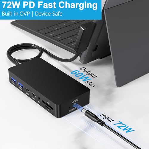 Image of 12-in-1 Surface Docking Station, 4K@60Hz Triple Display Surface Dock with HDMI, DP, USB-C, 4-Screen Support, 4 USB Ports, SD /TF, Audio for Surface Pro 11 /10 /9 /8 /7, Surface Laptop, Book, Go