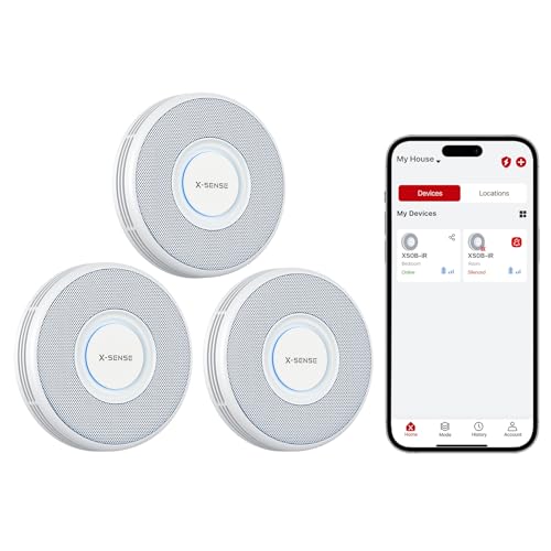 X-Sense Smart Wi-Fi Smoke Detector with Voice Alerts and 17 Locations, Fire Alarm, Fire Detector, 1.3 in (33 mm) Thick, XS0B-iR, 3 Pack 3 Packs