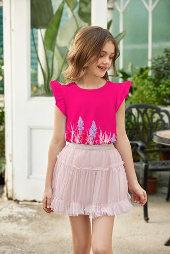Image of Arshiner Girls Shirts Ruffle Short Sleeve Summer Cute Casual Crewneck Tops Blouse Tee