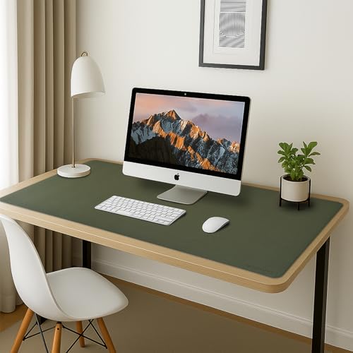 Image of AROPANA Anti-Slip Extended Mouse Pad, PU Vegan Leather Desk Mat, Computer Desk Table Protector Pad with Non-Slip Suede Base for Keyboard, Desktop, Laptop, Office (120x60CM, Deep Green)