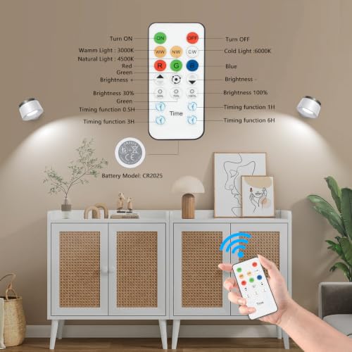 Image of LED Wall Sconces Set of Two, Rechargeable Battery Operated Wall Lights with Remote, Wall Lamp Wireless 3 Color Temperatures + 13 RGB & Dimmable Magnetic 360 Rotation (1 pc White)