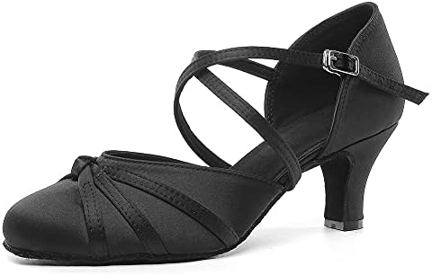 VCIXXVCE Women’s Ballroom Dance Shoes Closed Toe Satin Salsa Tango Latin Performance Dance Shoes,Model L117