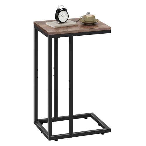 WLIVE Beistelltisch C Form, Nachttisch für Schlafzimmer, Wohnzimmer, Beistelltische mit Metallrahmen, Wohnzimmer Tisch für Couch, Sofatisch Braun