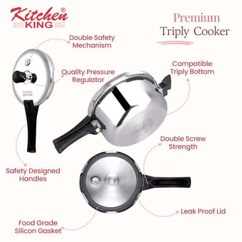 Image of Cooker Triply Pressure Cooker, Induction Cooker, Outer Lid Pressure Cooker, Induction & Gas Stove Compatible, Onbody 5 Years Warranty (5 Litres)