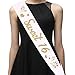 16th Birthday Sash for Girls - Sweet 16 Sash - 16th Birthday Gifts for Her - Premium Satin Ribbon with Gold Encased Glitter Lettering - 16th Birthday Decorations, Party Favors and Supplies, White