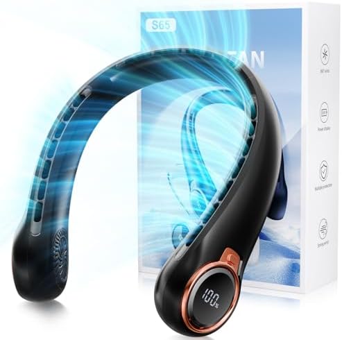 ZHZW Portable Neck Fan with 6000mAh USB - Rechargeable Battery, Ultra-Light Bladeless Neck Fan LED Display, 360° Cooling Wearable Fan, 3 Speeds (black)