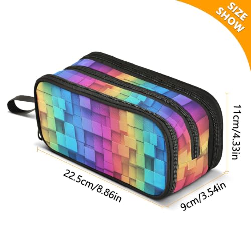 Image of Pencil Case Large Pen Bag with Zipper Check Colorful