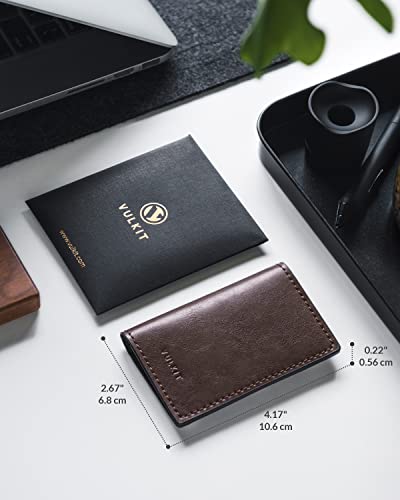 Image of VULKIT Leather Business Card Holder 2 Sided Slim Business Name Card Organizer for Men or Women, Up to hold 20 cards (Vintage Espresso)
