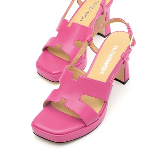 Image of ROSERWISH Womens Platform Heeled Sandals, Open Square Toe Chunky Heels, Strappy Sandals for Women, Leather Insole Dress Shoes for Prom Weeding Bride Party 3.5 inch