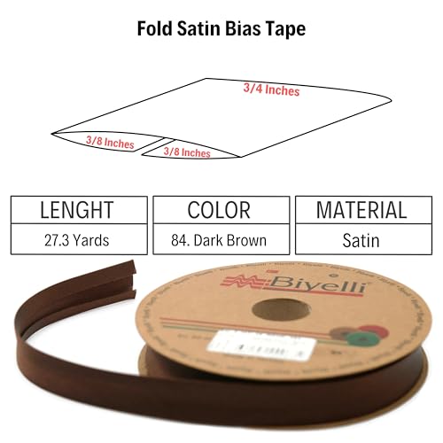 Image of Fold Satin Bias Tape - 99+ Colors - 3 /4 Inches Wide - 27 Yards - Fold Satin Binding Bias Ribbon Fabric Piping Bias Binding Tape for Sewing Clothing DIY (84. Dark Brown) BYS84